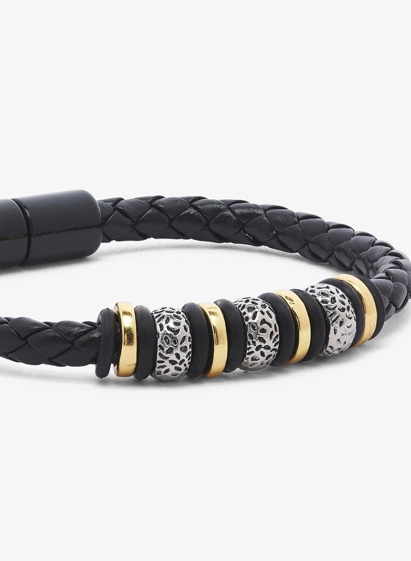 Seventy Five Braided Leather & Metal Bead With Magnetic Clasp Bracelet - Image 3